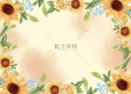 手绘叶子水彩背景图片_手绘叶子花朵图案向日葵背景
