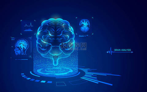 科技用医疗保健技术元素分析脑，MRI扫描界面图形