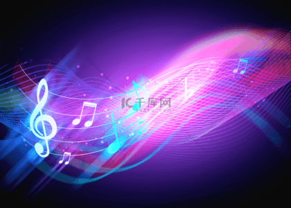音乐海报音符背景图片_紫色光效乐谱