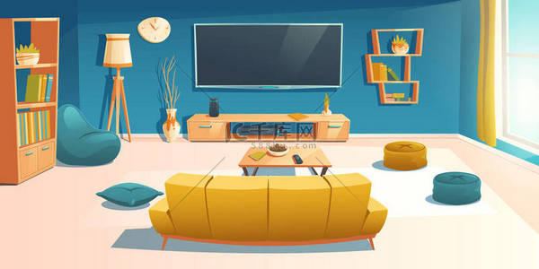 背景图片_客厅，有沙发和电视机，公寓
