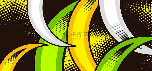 明亮彩色半调动画月亮香蕉黄色绿色卡通质感漫画背景