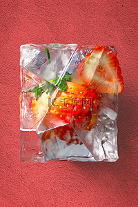 立体冰块冻结草莓红色C4D立体模型