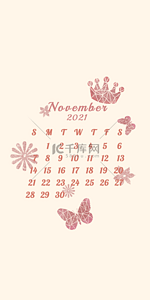 十一月日历手机壁纸金粉花朵皇冠