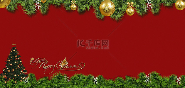 圣诞节背景图片_圣诞节松树红色喜庆banner