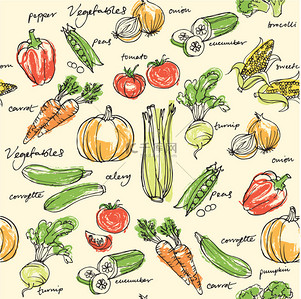 美味菜单设计背景图片_什锦的蔬菜无缝模式