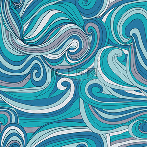 头发底纹背景图片_波无缝模式海洋主题色调的蓝色