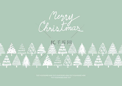 背景设计为圣诞节在简单的平面平手绘图形。白色圣诞树是在柔和的蓝色背景与文本的空间.