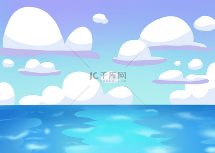 天空背景图片_大海天空卡通风格蓝色海水背景