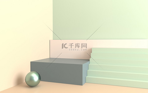 静物背景图背景图片_3d 渲染室内几何形状,讲台在地板上.