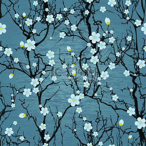 日本樱花背景图片_无缝树模式。日本樱花