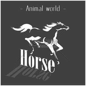动物世界马运行黑色白色图片矢量图像