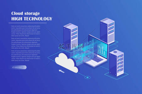 数据背景图片_数据中心, 存储服务器, blockchain 技术的等距概念。登录页模板。网站标题。等距向量图 