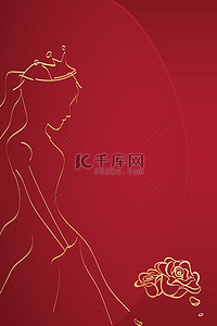 三八妇女节线描女神红金唯美中式背景