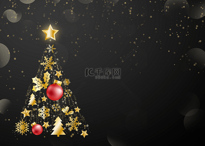 圣诞节质感垂吊金色星星礼物装饰背景