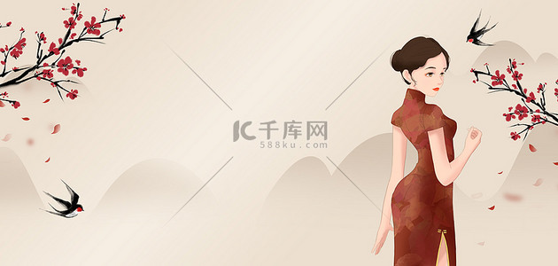 文化传承旗袍浅色中国风海报背景