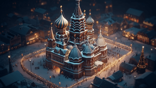 俄罗斯莫斯科地标建筑夜景