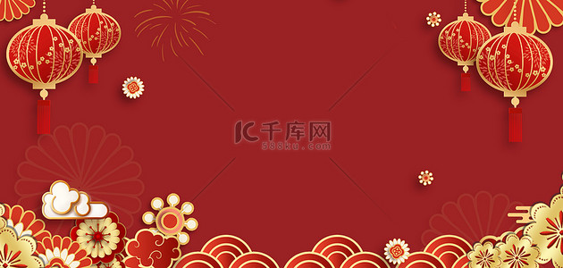 春节除夕素材背景图片_新年新年边框剪纸风海报背景