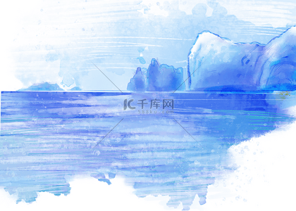冰丝纹理背景图片_大海远山蓝色水彩背景
