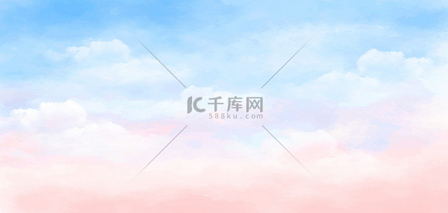 夏季背景图片_梦幻唯美天空白云粉色手绘渐变海报背景