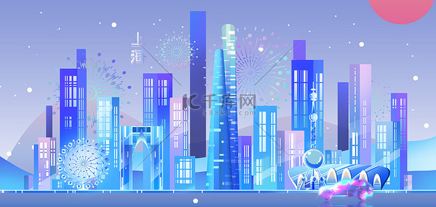 城市城市剪影背景图片_上海城市剪影科技背景