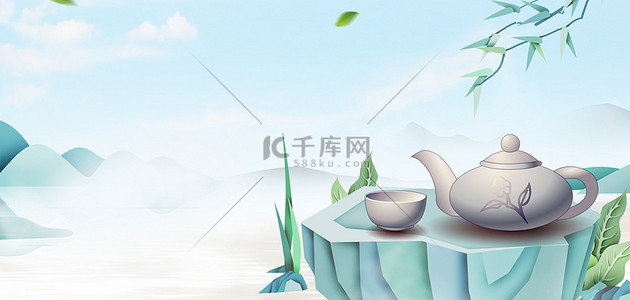 春茶背景图片_茶叶海报手绘茶壶