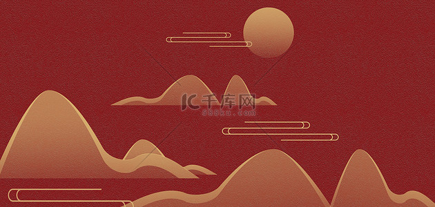 红色太阳太阳背景图片_红金远山太阳红色中国风背景