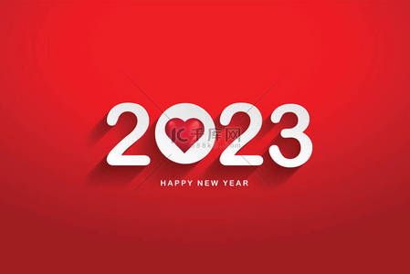 2023年新年快乐白色数字剪纸风格红色背景矢量插图 