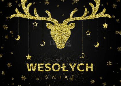 圣诞节祝福背景图片_波兰圣诞节金色鹿头背景