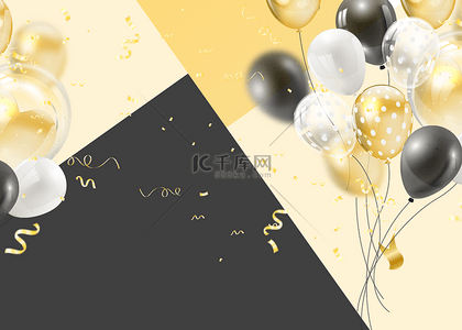 周年庆海报模板背景图片_立体气球黄色黑色背景