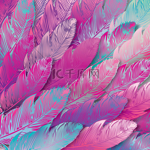 close背景图片_Background of iridescent pink feathers, close up, vector illustation