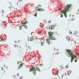 英语背景图片_复古花卉无缝背景与英语绽放的玫瑰