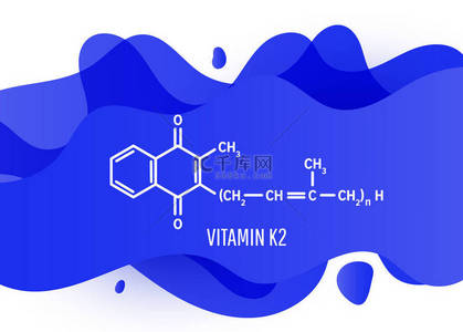 蓝色白底背景图片_蓝色液体梯度型维生素K2结构化学式，白底复制空间