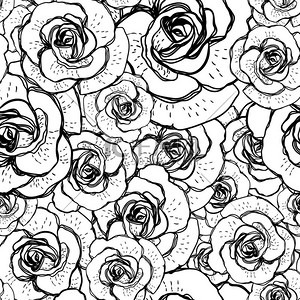 玫瑰背景图片_无缝的黑色和白色背景，与玫瑰