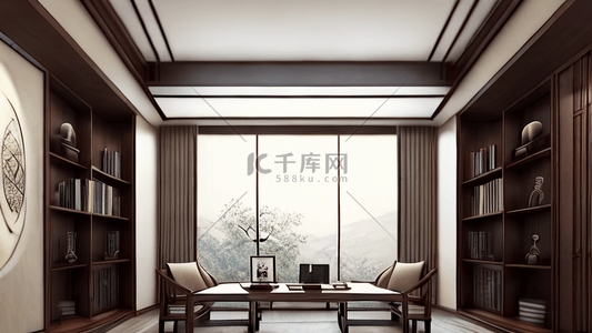 中国风书房背景图片_中式书房装修效果图