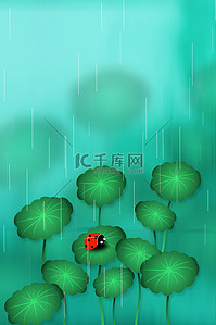 雨水惊蛰背景图片_惊蛰荷叶绿色简约背景