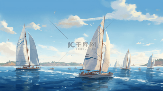 夏季背景图片_夏日清新海上帆船风景大场景