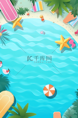 夏天泳池卡通背景