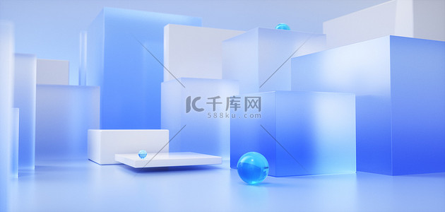 蓝色科技背景背景图片_C4D几何蓝色科技概念海报