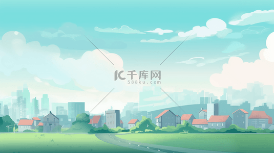 创意浇水壶背景图片_创意彩色卡通城市农村场景图