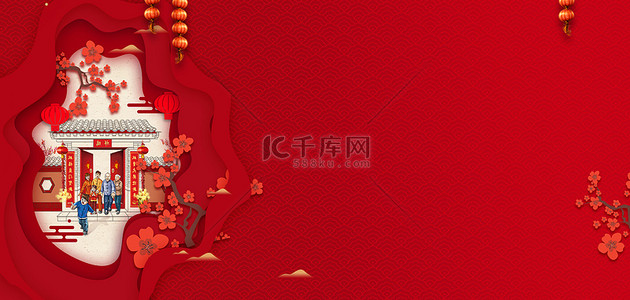 卡通梅花背景图片_小年各种形象红色中国风卡通