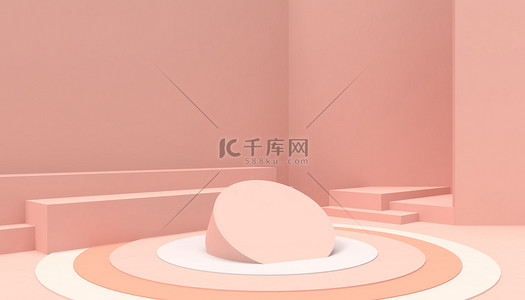 办公室墙面背景图片_Podium 圆形 几何构图形状最小和现代概念 粉红色墙面在粉红色背景 - 3D 渲染