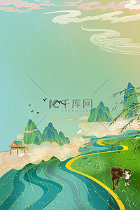 中国色背景图片_立春国潮风景中国色国潮手绘背景