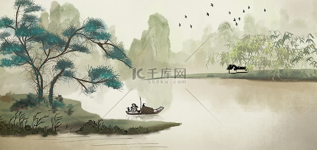 古典墨背景图片_中国风海报河流山川