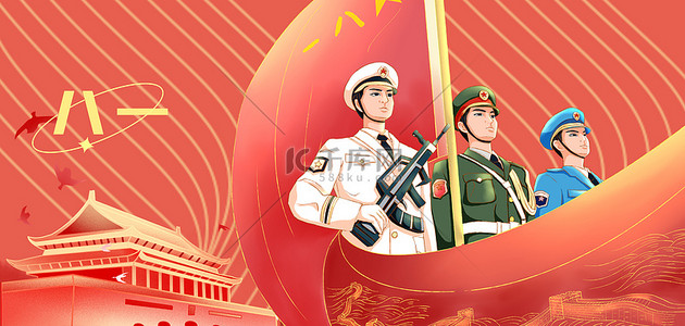 中国人民解放军字背景图片_八一建军节解放军红色大气创意背景