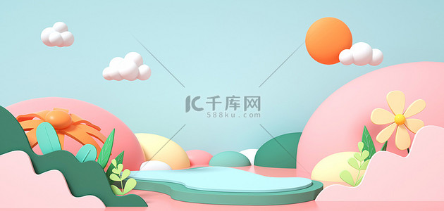 粉色花朵背景图片_春季粉色展示台c4dbanner背景