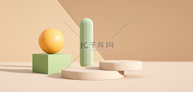 微立体背景图片_微立体展台底座黄色c4d