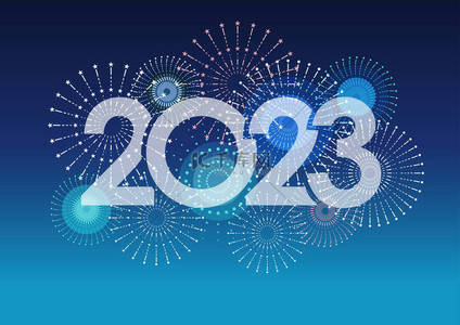 2023蓝色背景背景图片_2023年标志和烟火与文字空间蓝色背景。庆祝新年的媒介图解. 