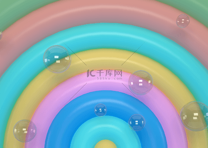 蓝色科技简约海报背景图片_圆环抽象彩虹空间背景展示