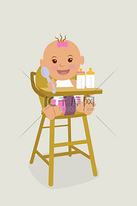 美食可爱图背景图片_孩子的尿布，坐在椅子上儿童.