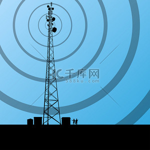 红色背景背景图片_电信无线电塔或移动电话基站浓